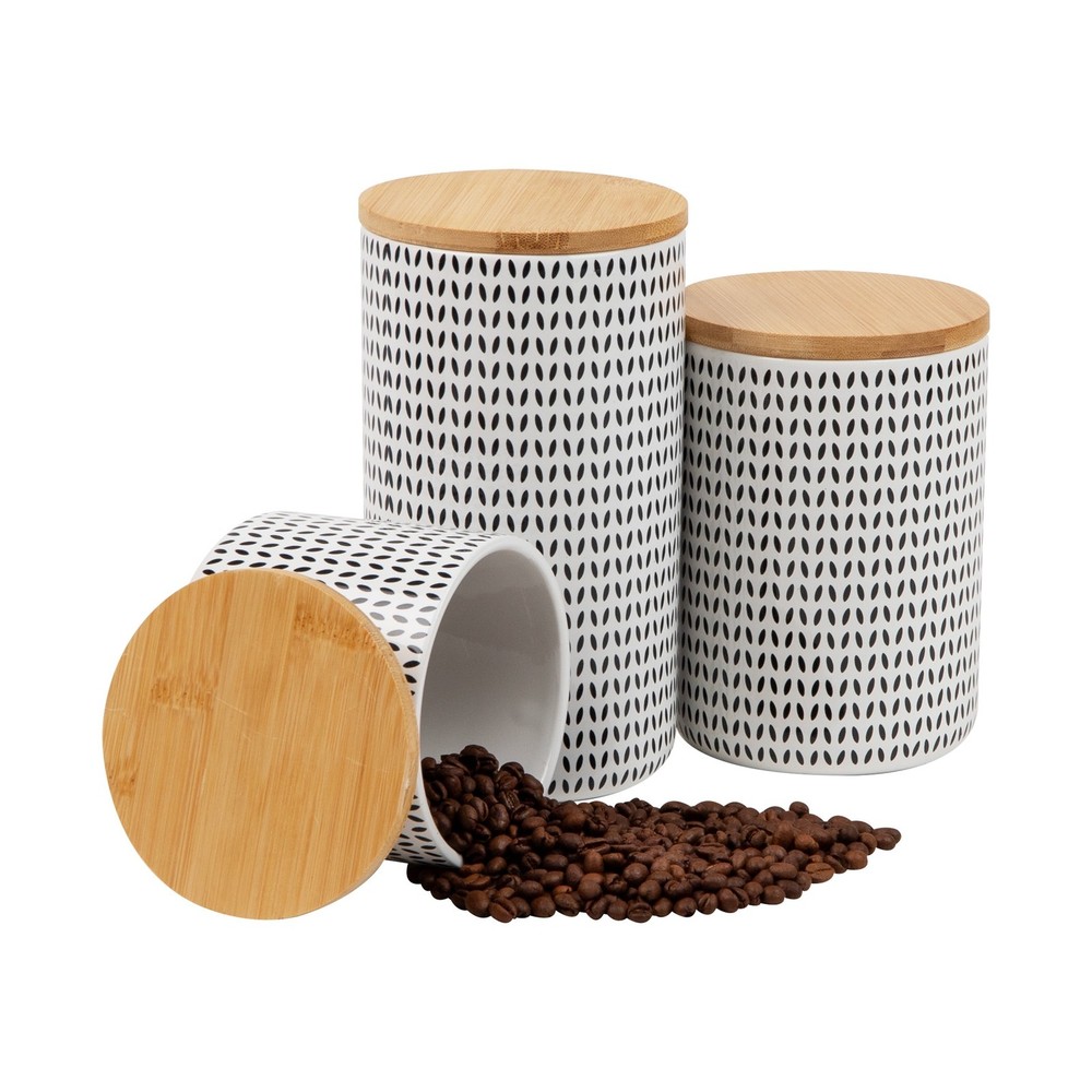 3-Piece Canister Set Sugar Container Coffee Storage Lids Kitchen Ceramic