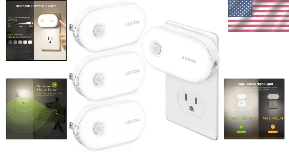 Adjustable Brightness Plug-In Night Lights 4-Pack for Versatile Indoor Use