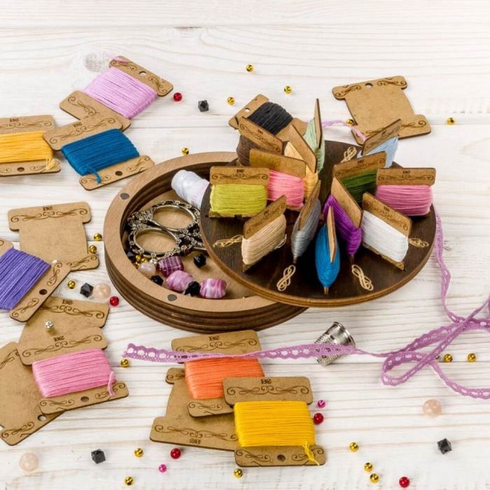 Plywood Needlework Box + 18 spools Needlework Organizer Thread/Floss organizer