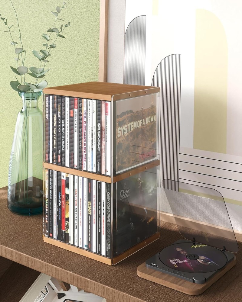 Customizable Retro Walnut CD Organizer Rack - Ideal Media Storage Solution