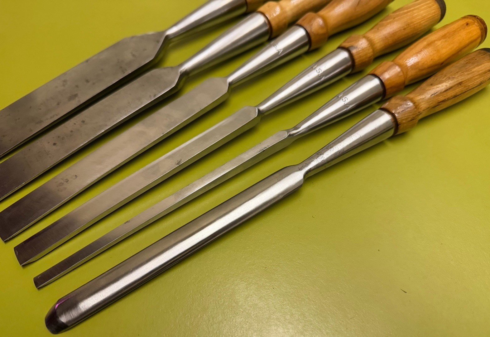 SUPERB 6-pc Set PEXTO vtg Socket Chisels w/MATCHING Handles & CANVAS TOOL ROLLUP