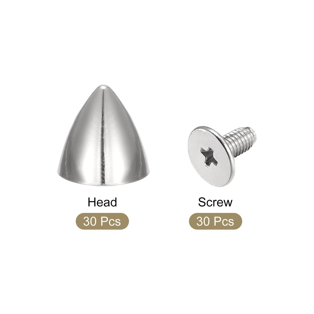 12x12mm Screw Back Rivets, 30 Cable Set Leather Studs Silver Tone