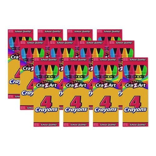 Cra-Z-Art Crayons, Regular Size, 4 Assorted Colors, 4/Box, 12 Boxes/Pack