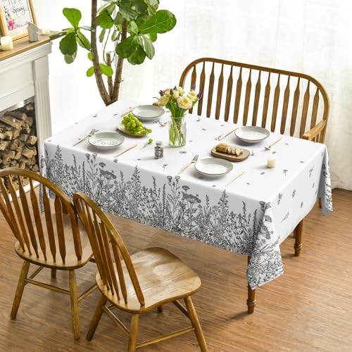 Spring Summer Tablecloth 60×84 Inch Rectangular, 60" x 84" (Rectangular) Black