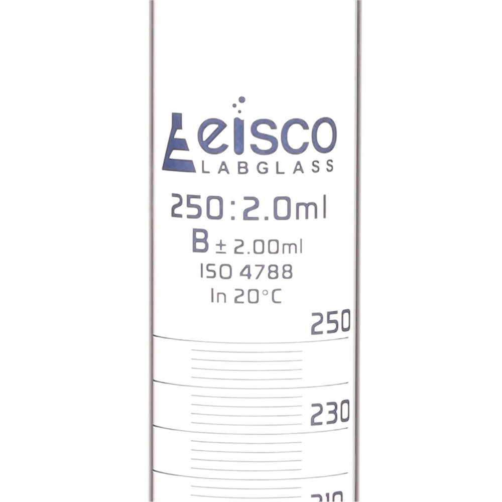 Eisco Labs 250ml Graduated Cylinder Class B Blue Graduations Hexagonal Base