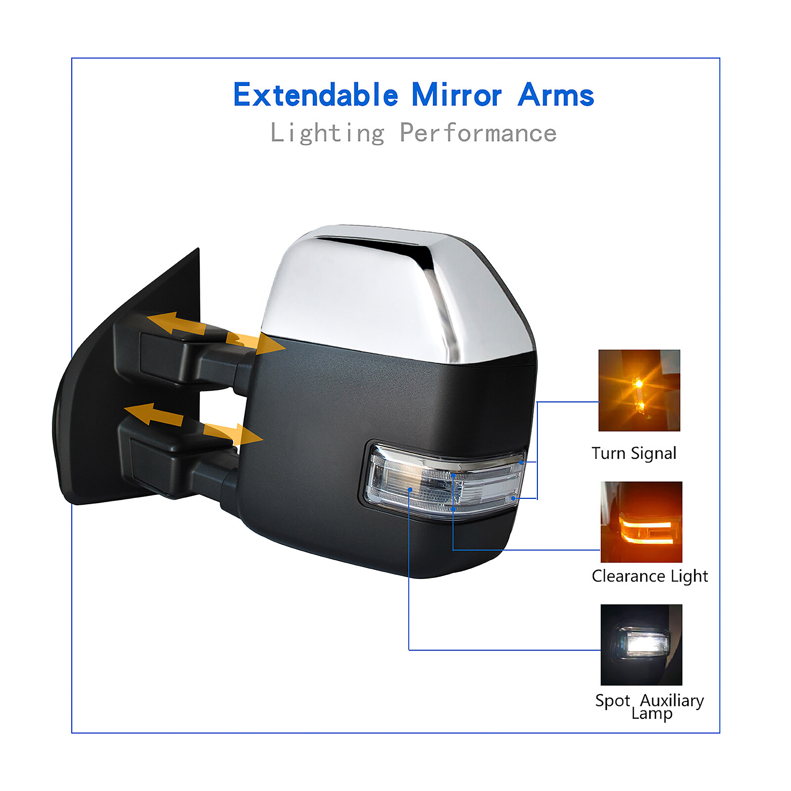Pair Towing Mirrors For 2017-2020 Ford F-250 F350 Super Duty Power Heated Chrome
