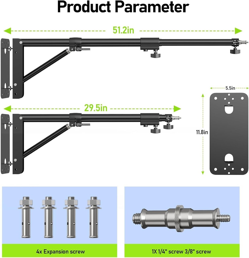 Wall Mount Boom Arm for Studio Video Light 4.3ft