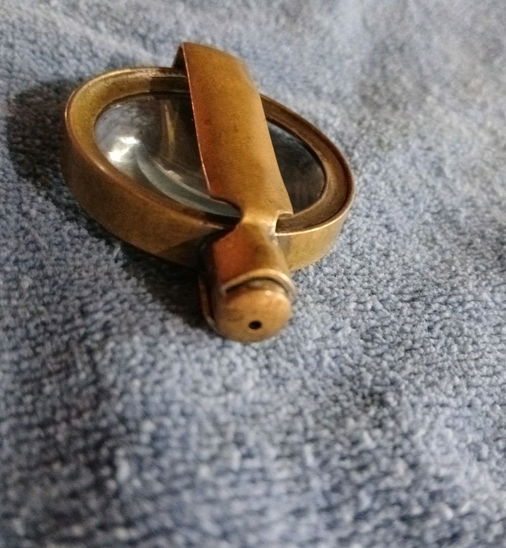 Antique French Brass Folding Magnifying Glass-Dèposè-Swivel Pocket Loupe c.1900