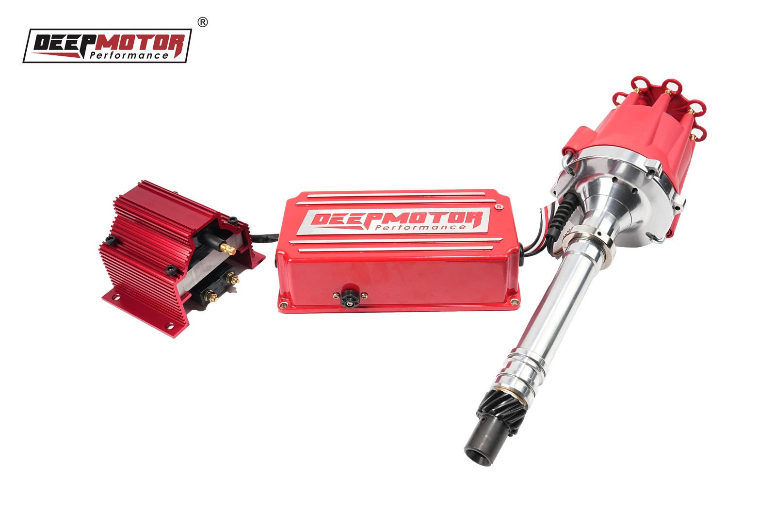 Deepmotor Billet Red Distributor Coil Ignition Kit for SBC BBC Chevy 350 454 Pro