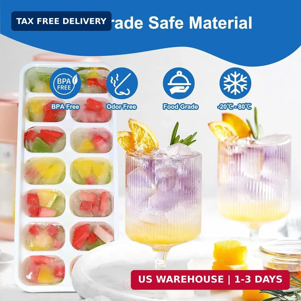 5 Pack 70 Cube Silicone Ice Cube Trays for Freezer with Lids, Easy-Release Stack