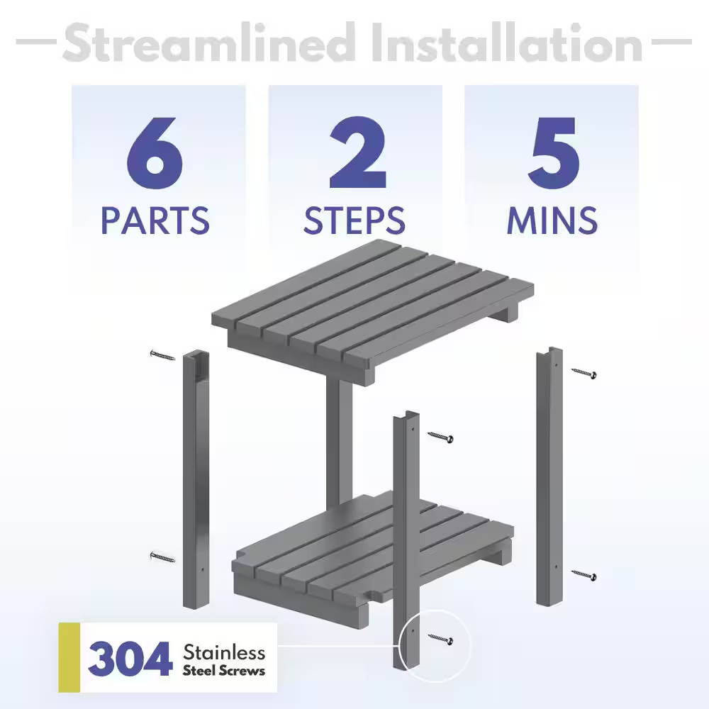 17 In. Grey Rectangular Patio Outdoor Side Table with Storage