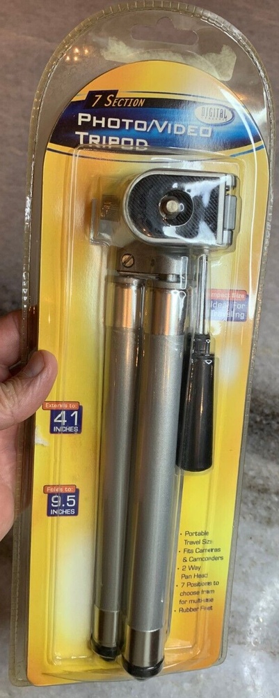 Camera Collapsable Extending Tripod 41" Portable 9.5" Chrome Silver Rubber Feet