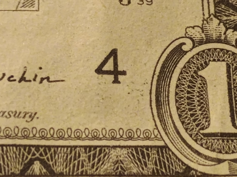 2017A One Dollar Note black Ink Smear series date and splattered