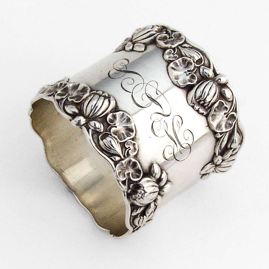 Pond Lily Napkin Ring Gorham Sterling Silver Mono SDH
