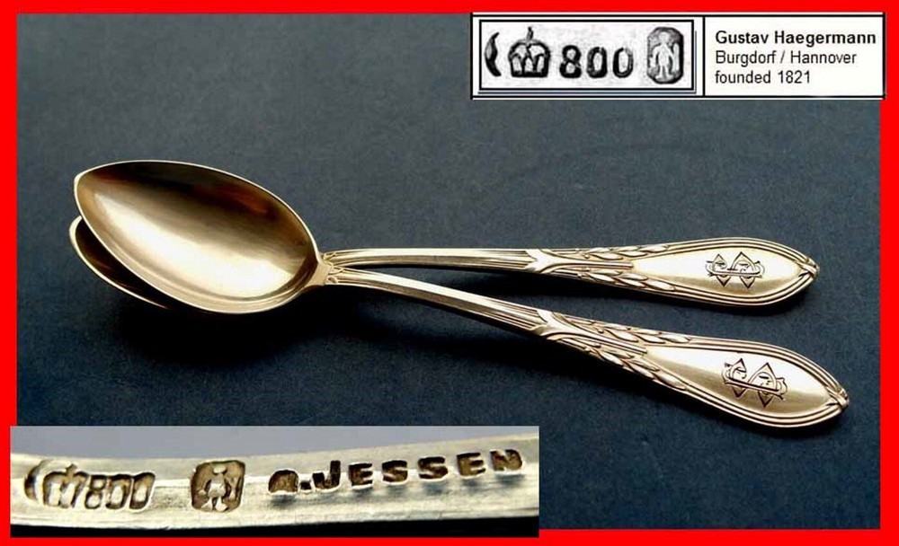 Pair, 2 Spoons, Gustav Haegermann, Jessen, 800 Silver E513