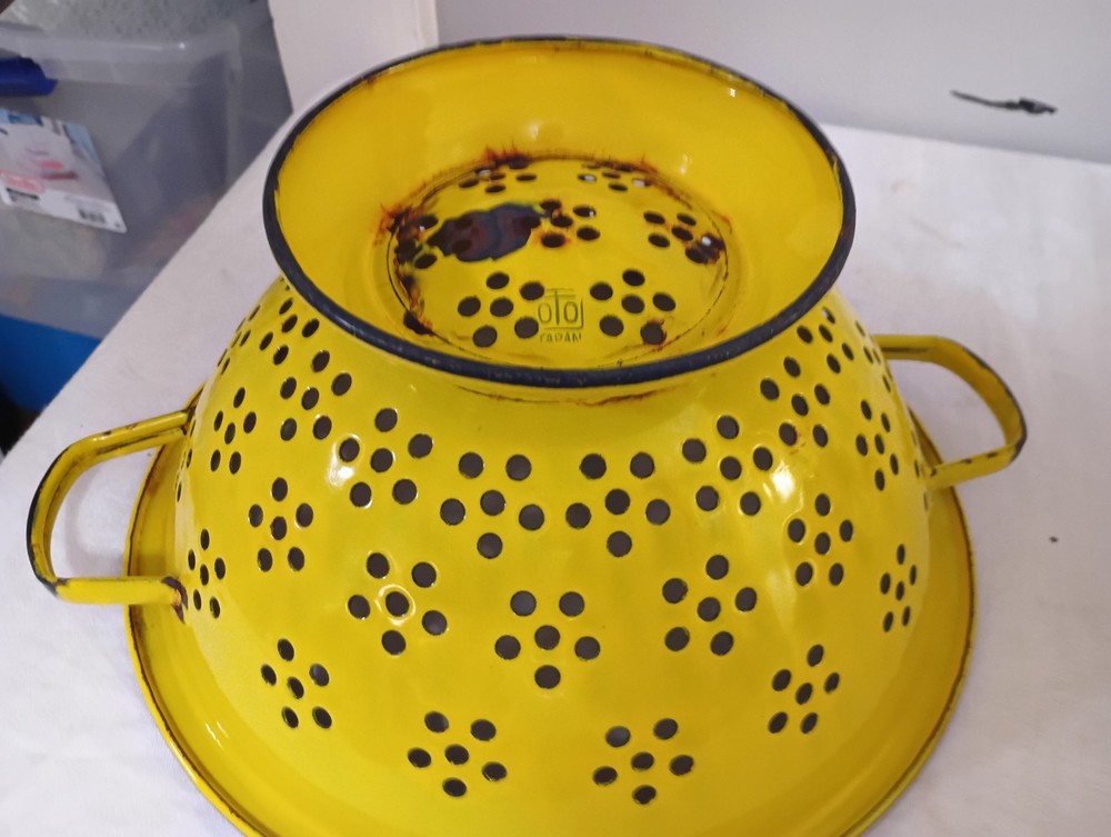 Vintage Yellow Enamel Colander