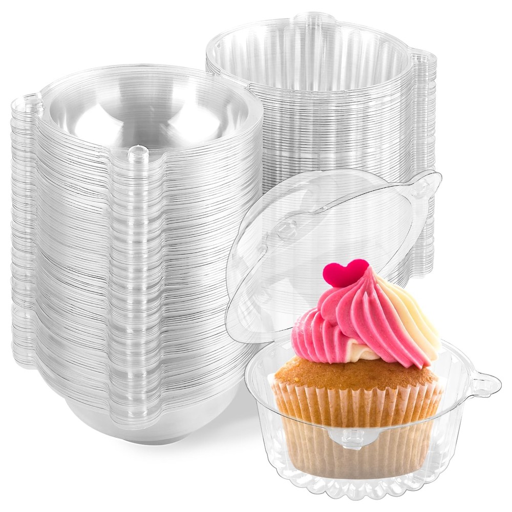 100 Pack Individual Cupcake Containers Clear Plastic Cupcake Holders Cupcakes