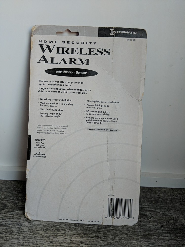 Intermatic Home Security Programmable Wireless Alarm w/Motion Sensor White NEW