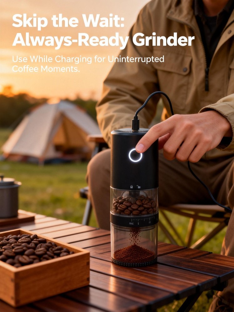 Portable Electric Burr Coffee Grinder - Grind While Charging - Visual Bean Hoppe
