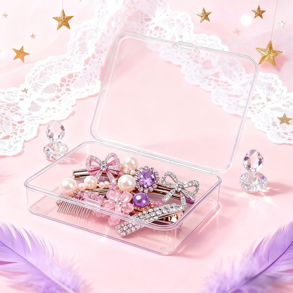 LJY 12 Pieces Rectangular Empty Mini Clear Plastic Organizer Storage Box Cont...