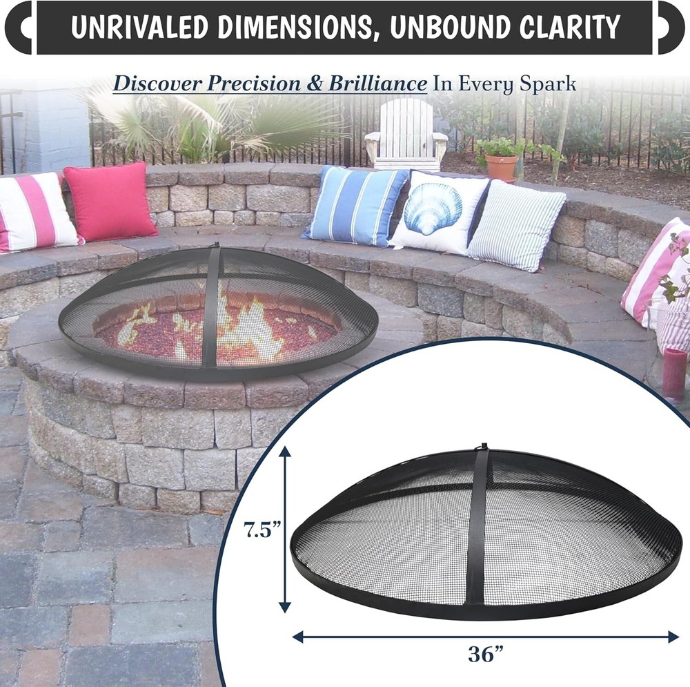FEBTECH 36" Round Fire Pit Spark Screen Lid with Hook for Outdoor Fire Pits