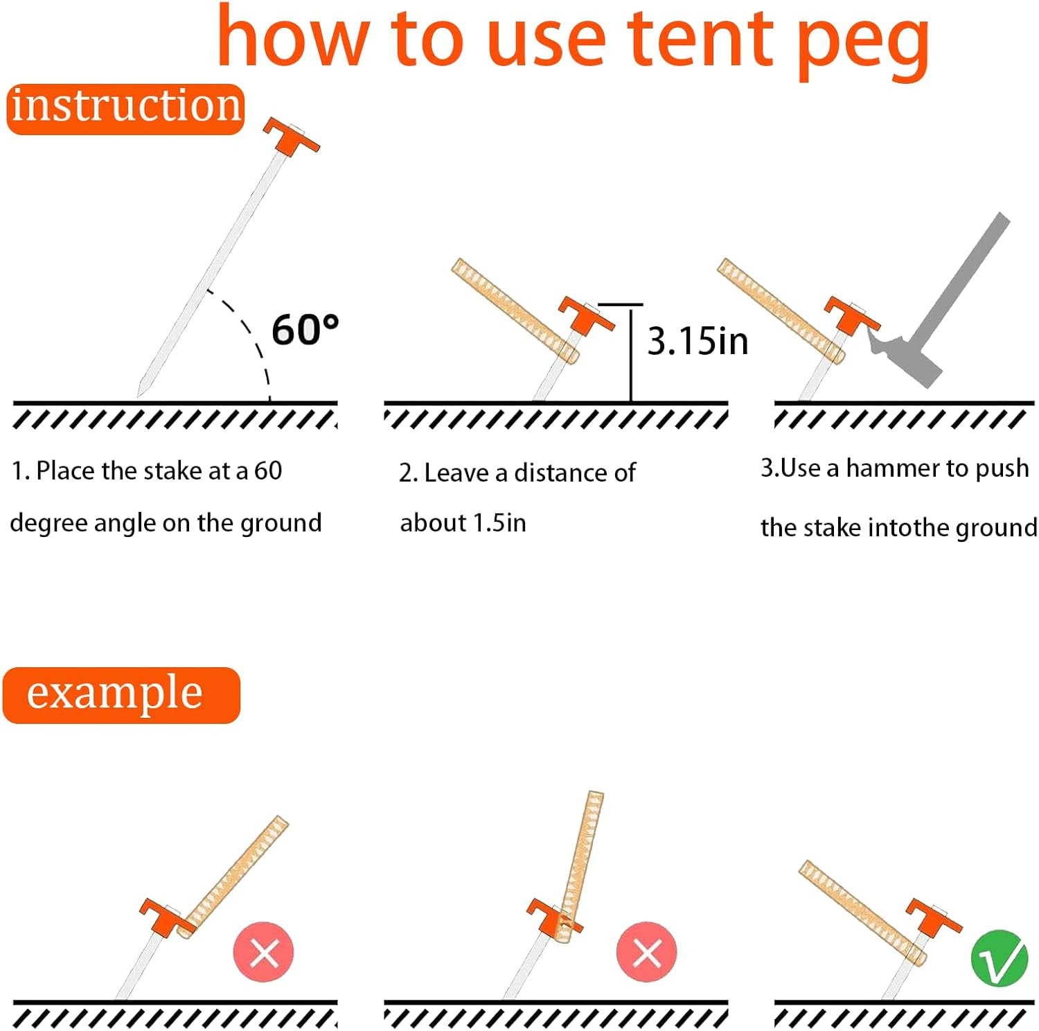 10-Pack 8" Heavy Duty Screw in Tent Stakes, Drill-In Non-Rust Ground Anchor Pegs