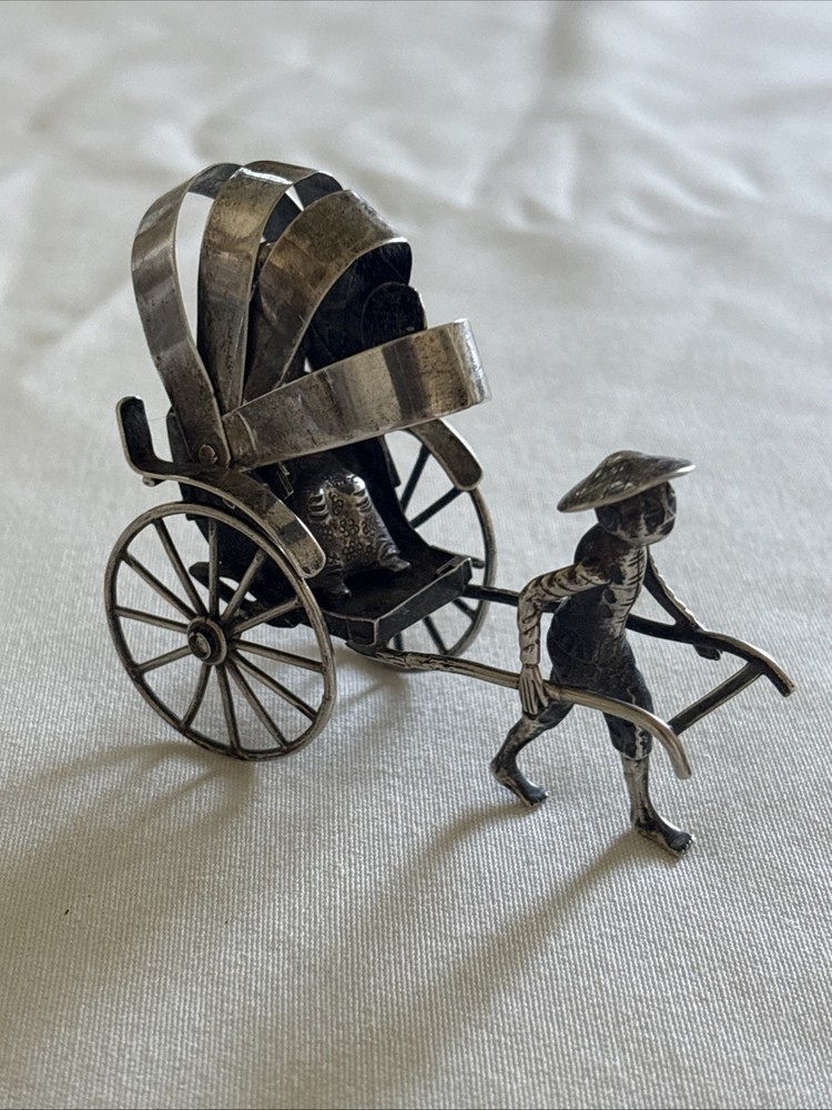 Victorian Chinese Export Solid Silver Figural Rickshaw Miniature 39.89g Marked
