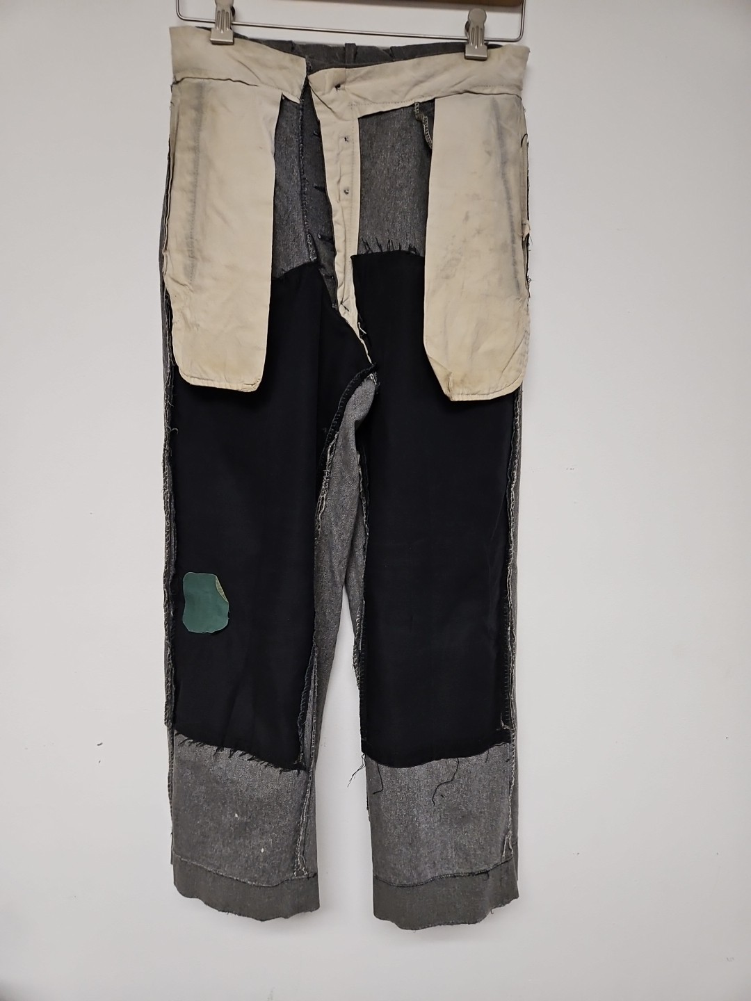 Vtg 40s 50s Sanforized Cotton Trousers Pants Button Fly Distress Repair 29x28