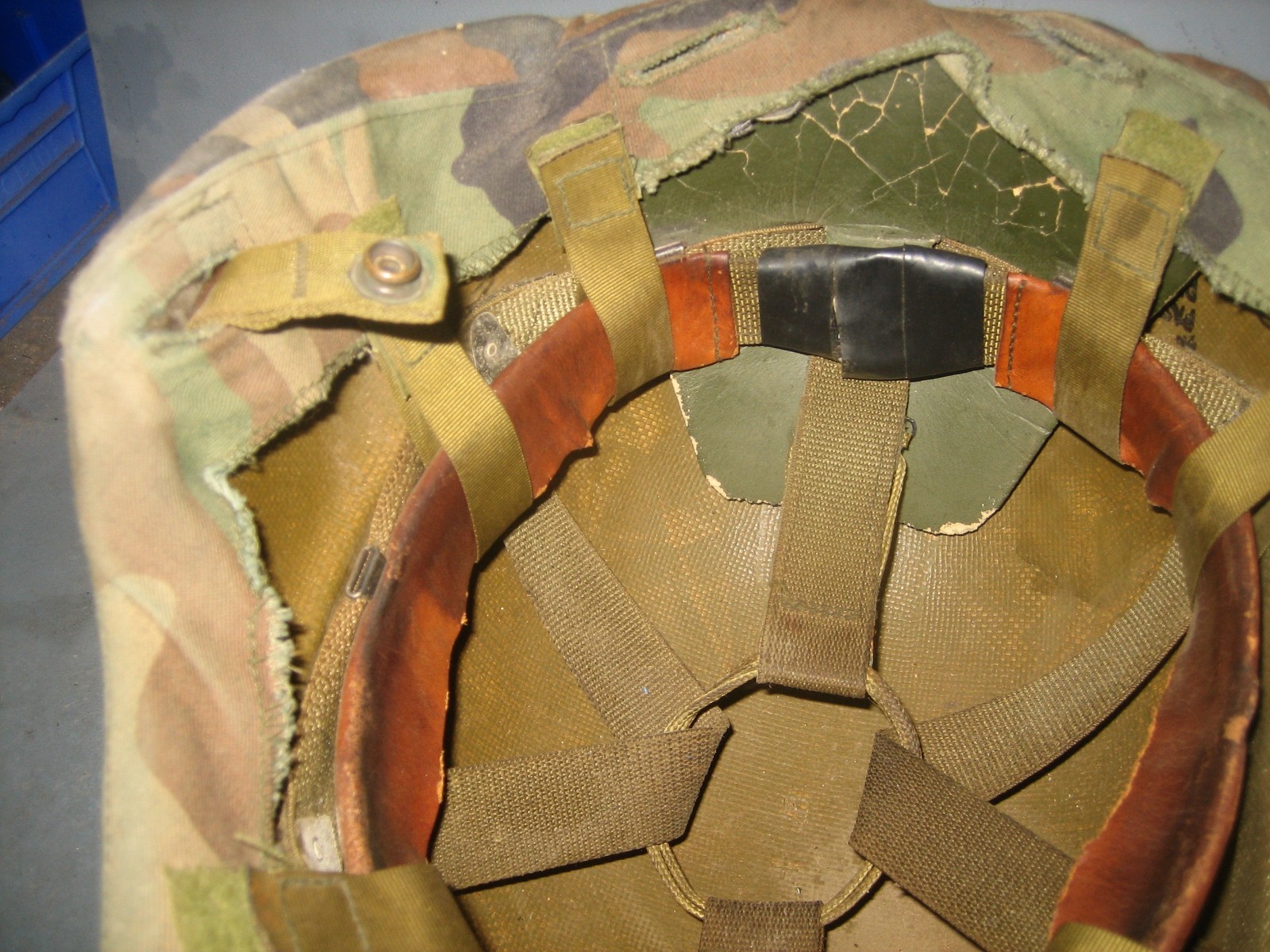 U.S. Military Combat Helmet made with Kevlar + Camo Cover, Chin Strap, & Webbing