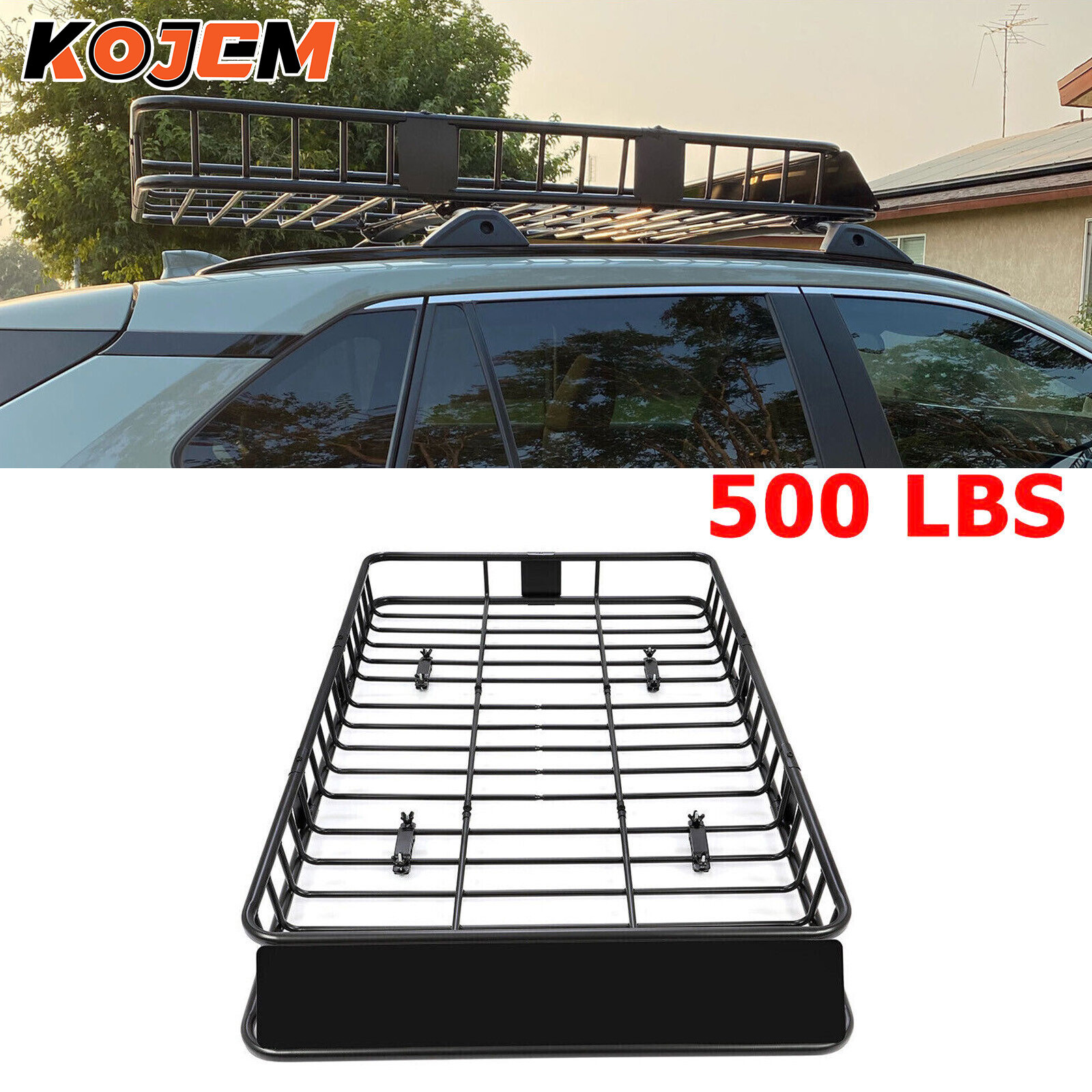 64" Universal Black Roof Rack Cargo Carrier w/ Extension Luggage Hold Basket SUV