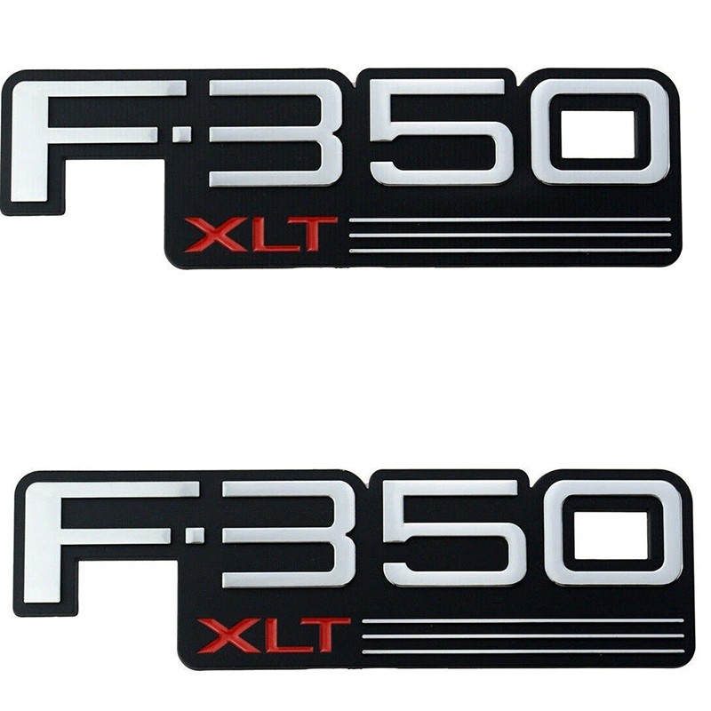 set of 2 fender emblem chrome black red badge for 92-97 f350 xlt