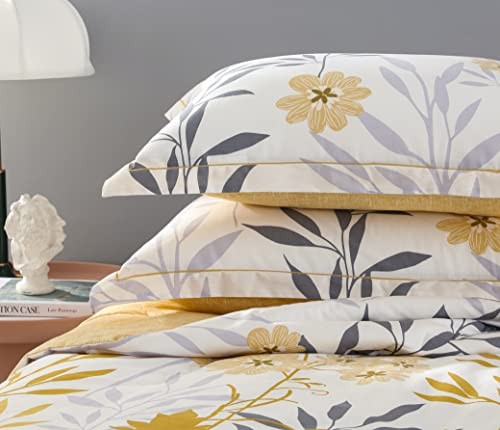 Comforter Size, 600 Thread Count Cotton Grey King Yellow & White Botanical