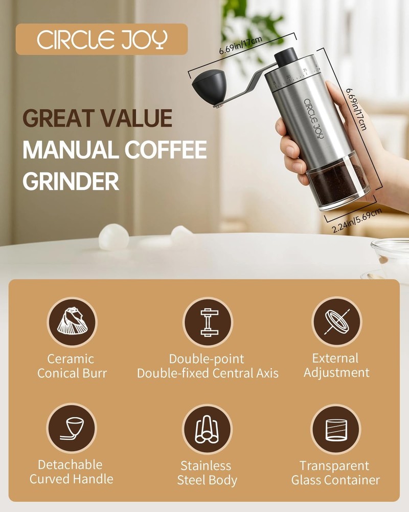 Manual Coffee Grinder with 40 External Adjustable Settings and Ceramic Conical B