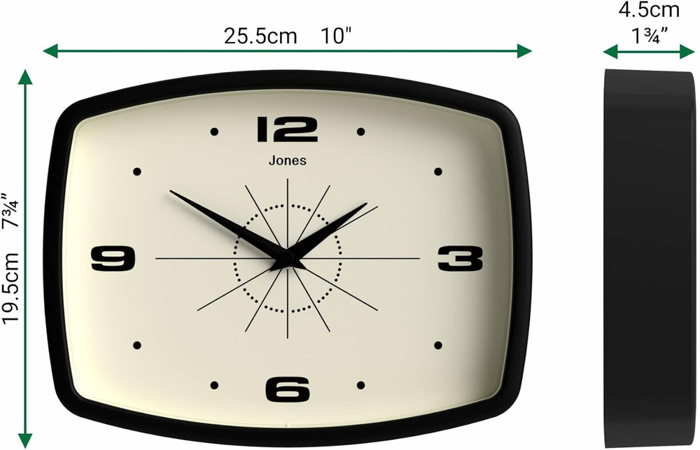 ® Movie Wall Clock | Rectangular Retro Clock | 10 Inch | Black | Cool Mid-Centur