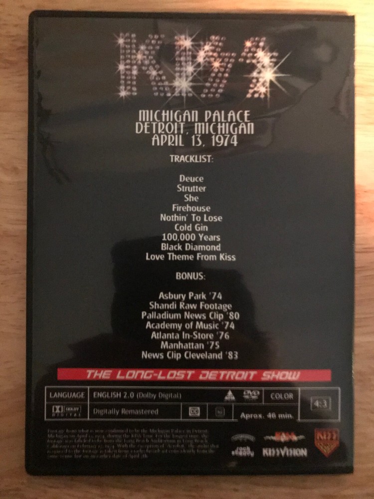 KISS - Live in Detroit 1974 First Tour DVD Gene Simmons Ace Frehley Paul Stanley