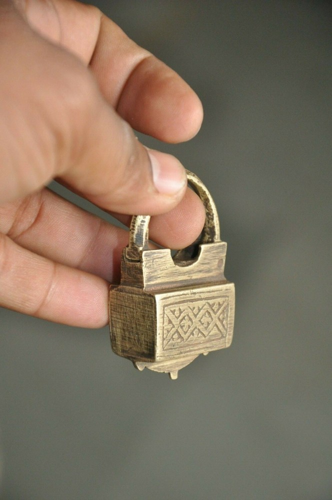 Vintage Brass Handcrafted Engraved Small Unique Shape Screw Padlock