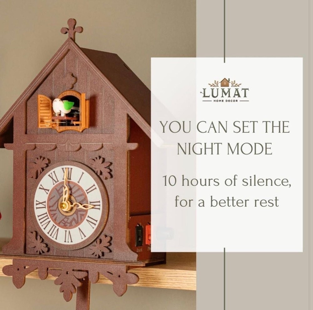 LuMat Modern Brown Cuckoo Clock with Volume Control and Night Mode