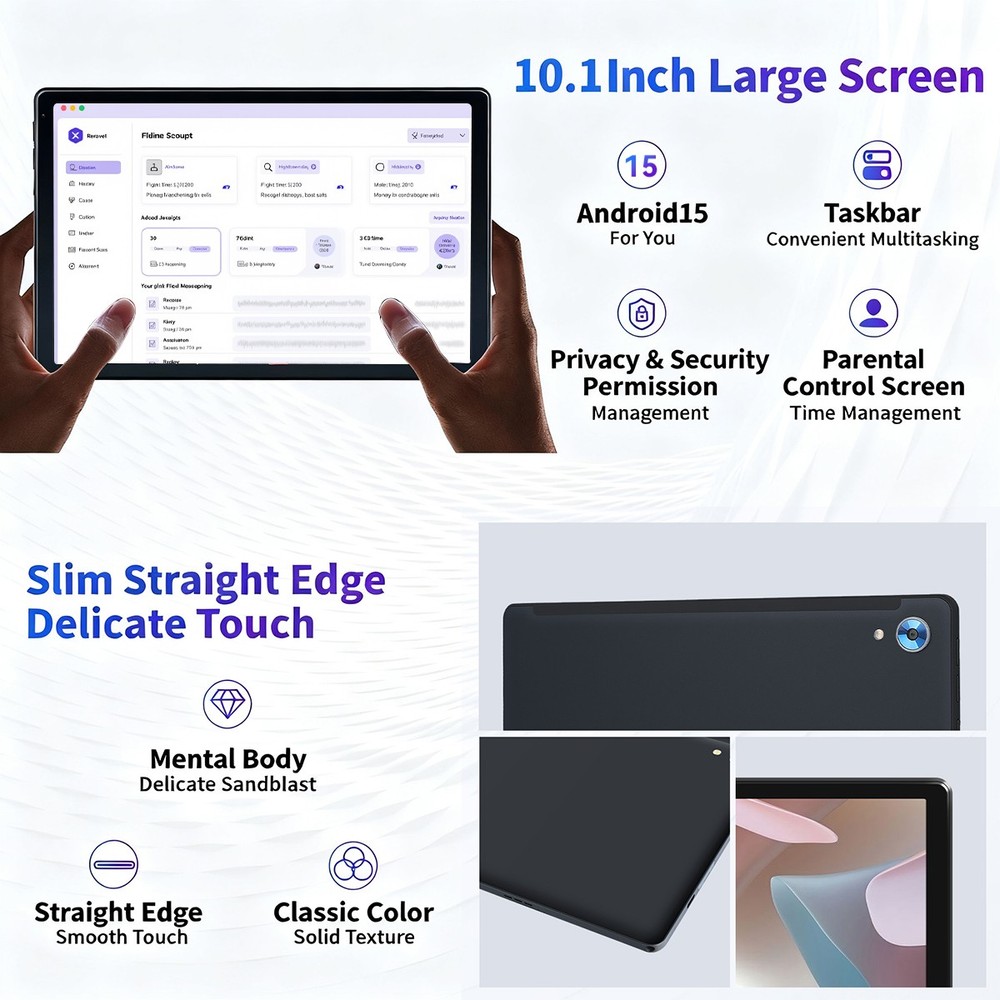10.1" Android 15 Tablet 24GB+128GB IPS Touchscreen Octa-core Processor Wi-Fi 6