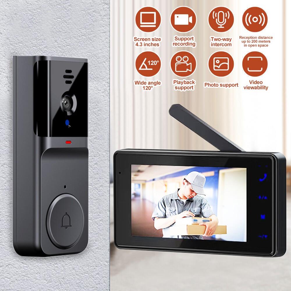 NEW 4.3 Inch Wireless Video Doorbell With Duplex Intercom And Touch Screen