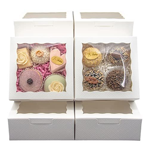 50pcs 5x5x2 Inch Cookie Boxes with Window White Bakery Boxes Pastry Boxes for...