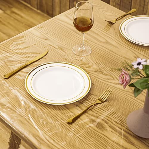 Clear Plastic Table Cover Protector 104" x 60" (Rectangular) Light Beige