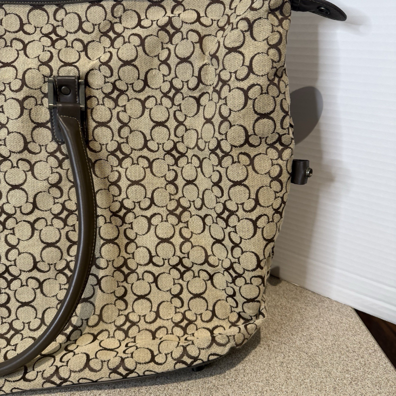 Rare Walt Disney World Mickey Mouse Pattern Woven Weekender Tote Bag