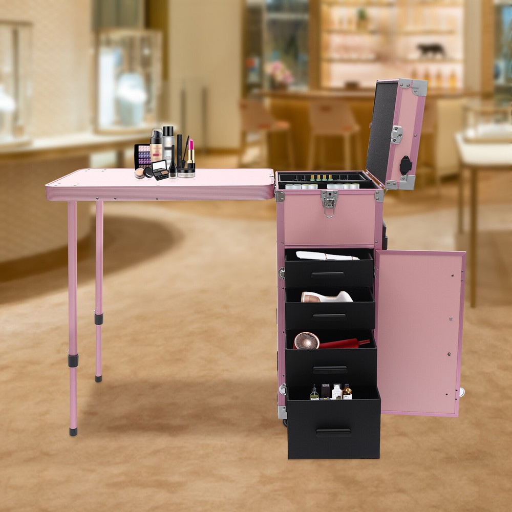 Nail Desk Mobile Station Rolling Makeup Train Case Manicure Table