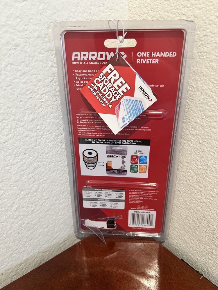 Arrow One Handed Riveter Tool Quick Change Color Coded Rivet Heads Model RT188M