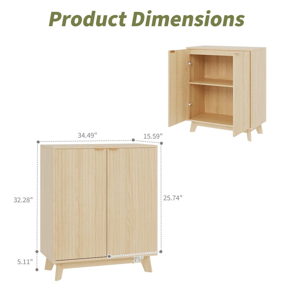 Fluted Accent Buffet Cabinet with Storage, 2 Doors Sideboard Buffet, Mid Cent...