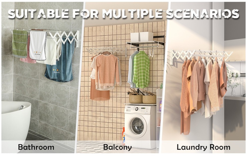 X-cosrack Wall Mounted Clothes Drying Rack, 31.9" Wide Rustproof retractable