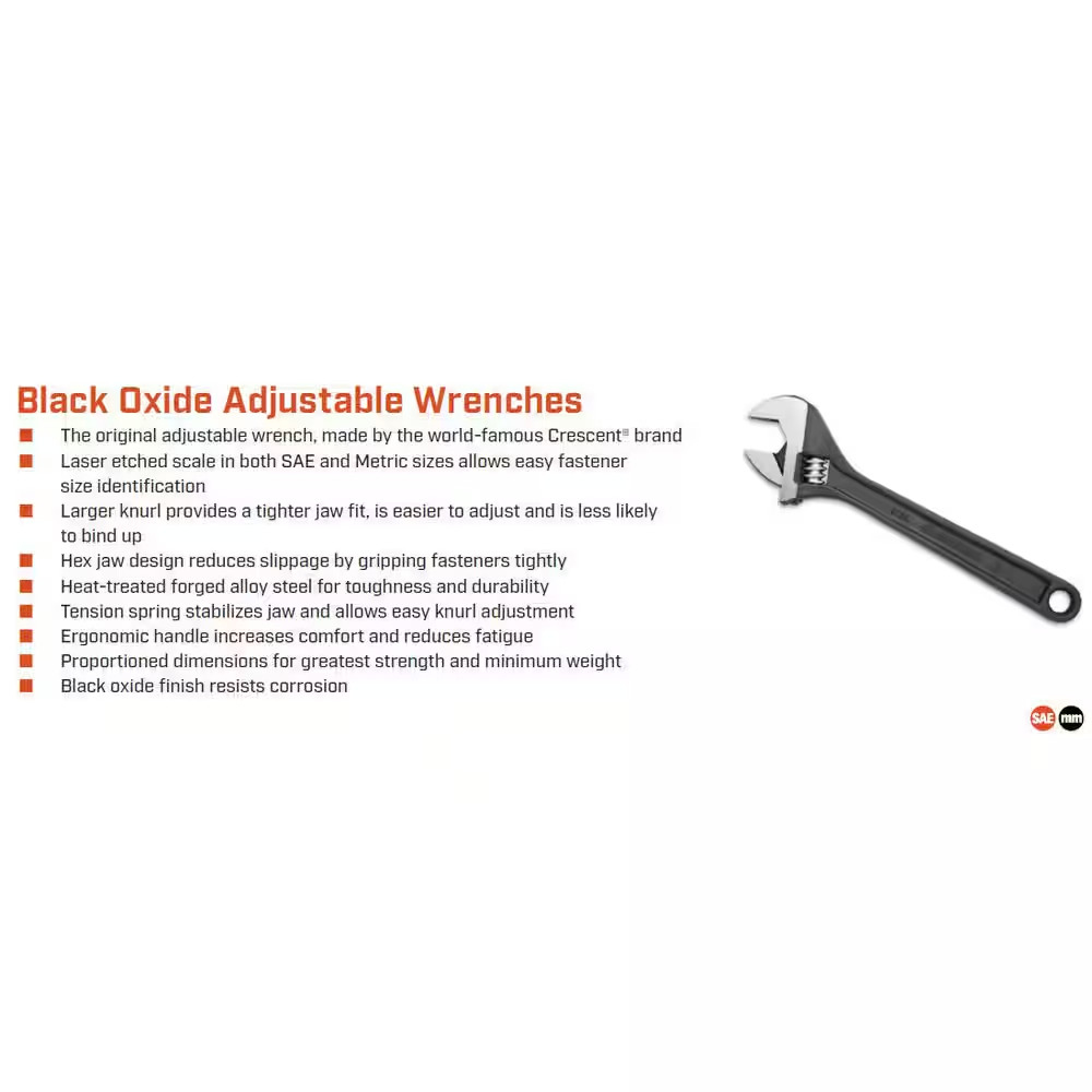 15 In. Black Oxide Adjustable Wrench