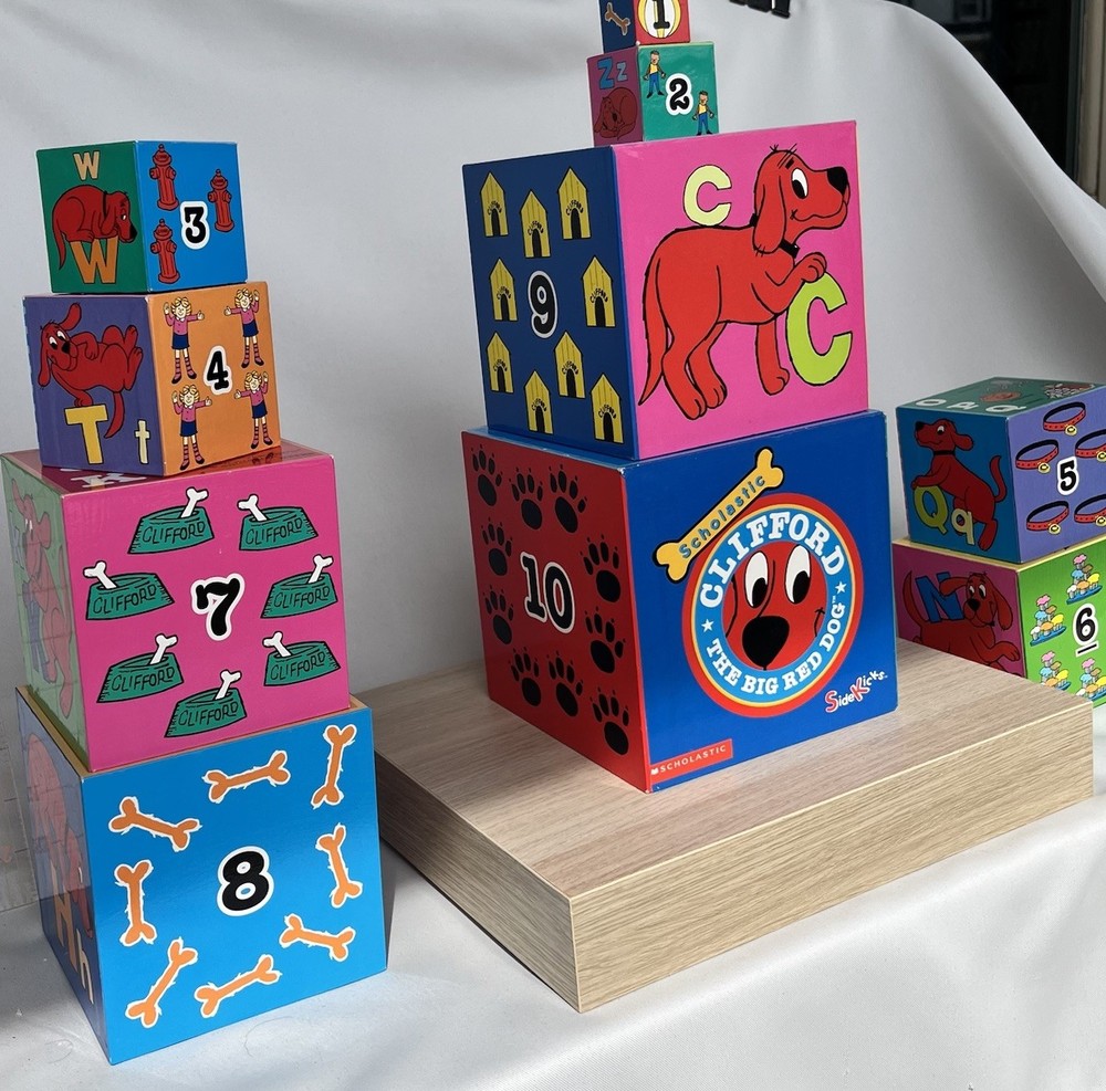 Scholastic Books 1999 Rare CLIFFORD Stacking Blocks CUBE
