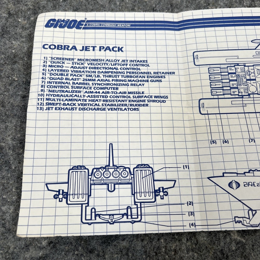 1987 Hasbro G.I. Joe Cobra Jet Pack Instructions