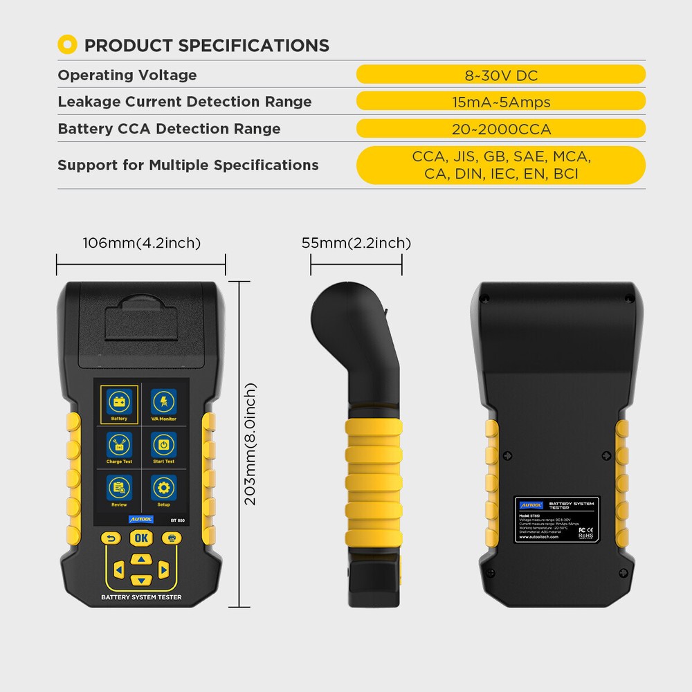 Car Battery Tester Analyzer Battery Load Tester Cranking Charging Diagnostic